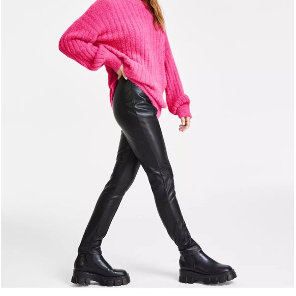Tinseltown Juniors' Faux Leather High-Rise Skinny Pants - Black, Size L - Picture 1 of 5